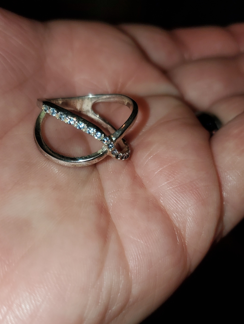 Sterling Silver Crisscross Ring with Clear Stones - Silver